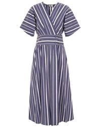 Woolrich - Striped V-neck Short-sleeved Dress - Lyst