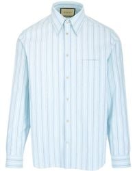 Gucci - Blue Striped Cotton Shirt - Lyst