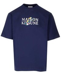 Maison Kitsuné - Blue Cotton T-shirt - Lyst