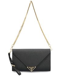 Prada Rectangular Logo Clutch Bag Black in Calfskin with Gold-tone - US