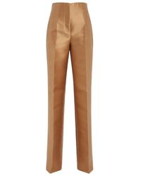 Alberta Ferretti - Pantalone Sartoriale A Vita Alta In Tessuto Bronzo - Lyst