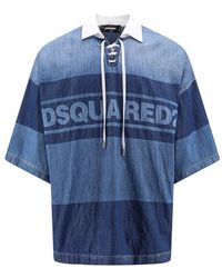 DSquared² - Lace-up Fastened Denim Polo Shirt - Lyst