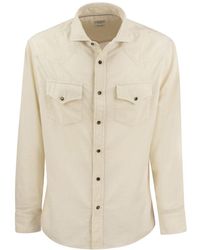 Brunello Cucinelli - Garment-dyed Corduroy Leisure Fit Shirt With Press Studs, Epaulettes And Pockets - Lyst