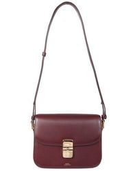 A.P.C. - Purple Mahogany Shoulder Bag In Genuine Leather With Gold Color Engraved Logo And Adjustable Shoulder Strap - Lyst