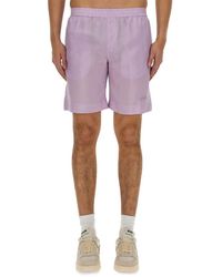 MSGM - Regular Fit Cupro Shorts With Logo Detail - Lyst