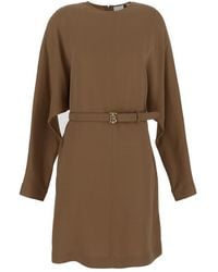 Burberry - Belted-waist Long-sleeved Mini Dress - Lyst