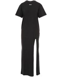 MSGM - Logo Printed Side-Slit Maxi Dress - Lyst