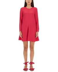 RED Valentino - Red Long-sleeved Crewneck Bouclé Mini Dress - Lyst
