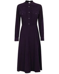 Aspesi - Velvet Midi Dress With Mandarin Collar And Silhouette - Lyst