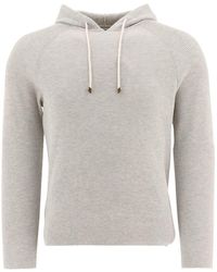 Brunello Cucinelli Drawstring Knitted Hoodie - Gray