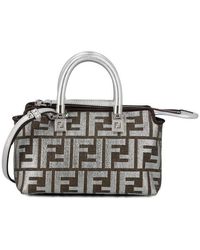 Fendi - 'by The Way' Mini Silver And Brown Handbag With Jacquard Ff Motif In Canvas And Lurex - Lyst