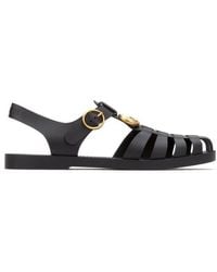 Gucci - GG Logo Plaque Buckle Straps Sandals - Lyst