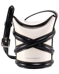 Alexander McQueen The Curve Logo Embossed Mini Bucket Bag - White