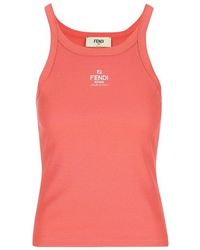 Fendi - Logo Embroidered Ribbed-knit Tank Top - Lyst