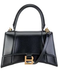 Balenciaga Hourglass Small Leather Top Handle Shoulder Bag - Black