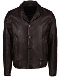 Prada - Single Breasted Leather Jacket - Lyst