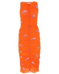 Ganni - Fluo Orange Stretch Mesh Dress - Lyst