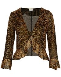 Saint Laurent - Leopard Printed V-neck Blouse - Lyst