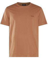 Zegna - Camel Brown Cotton T-shirt - Lyst