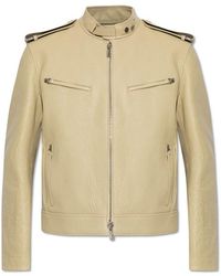 Burberry - Leather Jacket With A Stand-Up Collar - Lyst