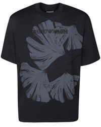 Emporio Armani - Leaf Printed Crewneck T-shirt - Lyst