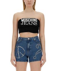 Moschino - Jeans Logo Printed Strapless Cropped Top - Lyst