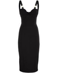 Elisabetta Franchi - Double Stretch Crepe Dress With Embroidered Scalloping - Lyst