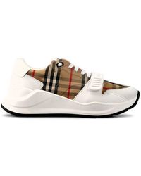 Burberry - Check Panelled Low-top Sneakers - Lyst