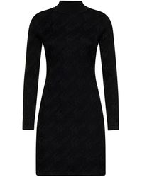 Fendi Brush Logo Ribbed Mini Dress - Black