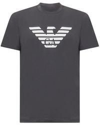 Emporio Armani Pima Jersey T-shirt With Logo Print - Gray