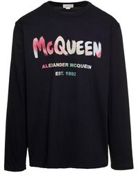 McQueen - Crewneck Sweatshirt With Graffiti Logo Print - Lyst