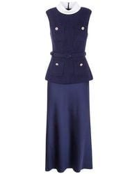 Self-Portrait - Boucle Sleeveless Midi Dress - Lyst