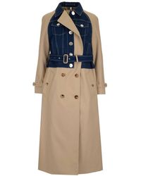 Burberry Denim Panelled Trench Coat - Natural