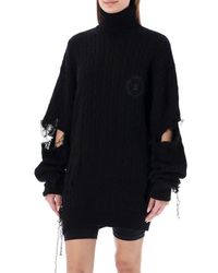 Balenciaga Distressed High Neck Long-sleeved Sweater - Black