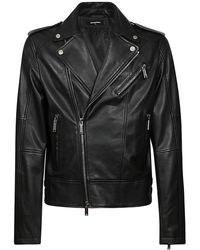 DSquared² Zipped Leather Biker Jacket - Black