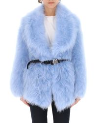 Prada Belted Fur Coat - Blue