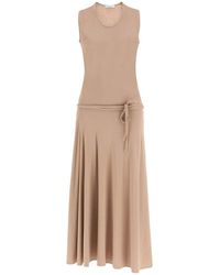 Lemaire - Long Belted Dress In Crepe Jersey - Lyst