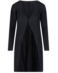 Pleats Please Issey Miyake - Pleated V-neck Open-front Coat - Lyst