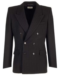 Saint Laurent - Double-breasted Pinstriped Wool Jacket - Lyst