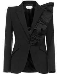 Alexander McQueen Ruffled Long-sleeved Blazer - Black