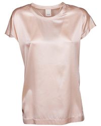 Pinko - Short Sleeved Crewneck Satin T-shirt - Lyst
