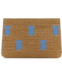 Burberry - Embroidered-monogram Raffia Pouch Bag - Lyst