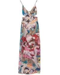 Just Cavalli - Floral Printed Chiffon Maxi Dress - Lyst