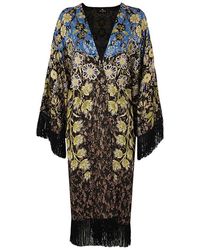 Etro - Floral-pattern Fringed Draped Poncho - Lyst