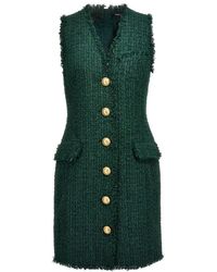 Balmain - Button-embellished Tweed Mini Dress - Lyst