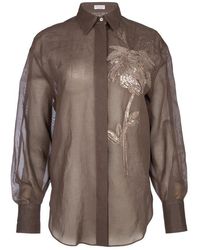 Brunello Cucinelli - Floral-embroidered Long Sleeved Shirt - Lyst