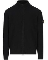 Stone Island - Logo Patch Zip-Up Ribbed Cardigan - Lyst