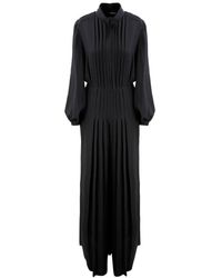 Alberta Ferretti - Pleated Long-sleeve Maxi Dress - Lyst