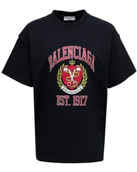 Balenciaga Cotton T-shirt With Vintage College Logo - Black