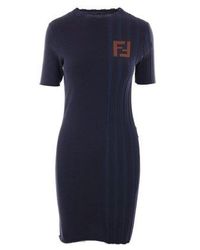Fendi - Ff Short Sleeved Ribbed Mini Dress - Lyst